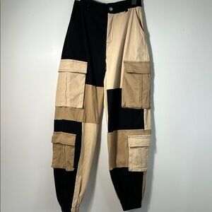 Fashion Nova Black and Tan Cargo Jeans